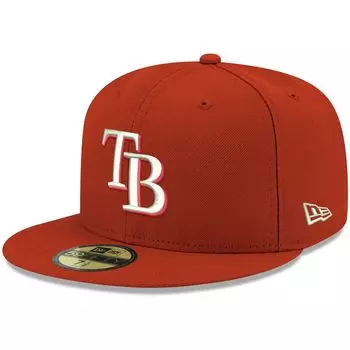 Мужская приталенная кепка New Era Red Tampa Bay Rays Logo белая 59FIFTY