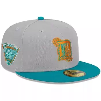 Мужская приталенная кепка New Era серо-бирюзовая Detroit Tigers 59FIFTY