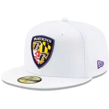 Мужская приталенная кепка New Era White Baltimore Ravens Shield Omaha 59FIFTY белого цвета