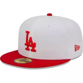 Мужская приталенная кепка New Era White Los Angeles Dodgers Optic 59FIFTY
