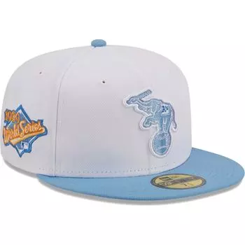 Мужская приталенная кепка New Era White Oakland Athletics Sky 59FIFTY