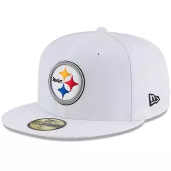 Мужская приталенная кепка New Era White Pittsburgh Steelers Omaha 59FIFTY белого цвета