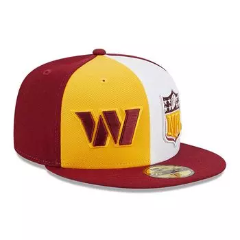 Мужская приталенная кепка New Era золото/бордового цвета Washington Commanders 2023 Sideline 59FIFTY
