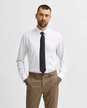 Мужская приталенная классическая рубашка 100% хлопок Selected, белый