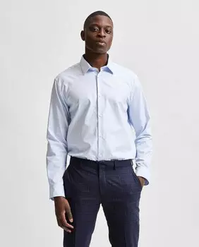 Мужская приталенная классическая рубашка 100% хлопок Selected, светло-синий