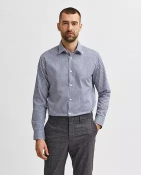 Мужская приталенная классическая рубашка 100% хлопок Selected, темно-синий