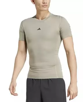 Мужская приталенная компрессионная футболка Tech-Fit с круглым вырезом adidas, зеленый