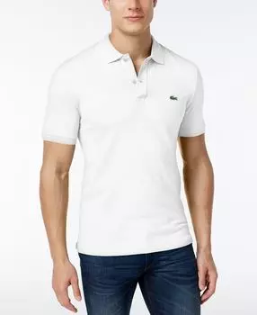 Мужская приталенная рубашка-поло в рубчик с коротким рукавом Lacoste, белый