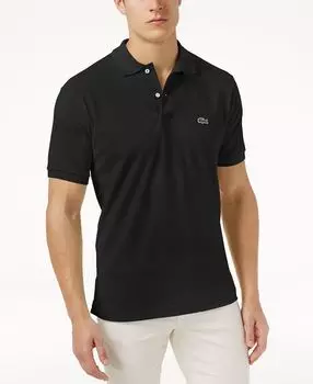Мужская приталенная рубашка-поло в рубчик с коротким рукавом Lacoste, черный