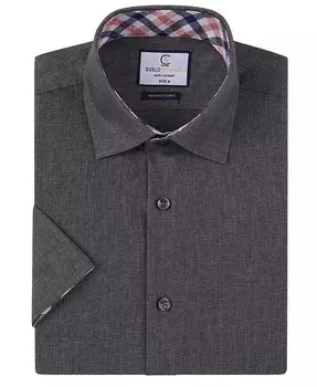 Мужская приталенная рубашка с коротким рукавом из льна на пуговицах Suslo Couture, серый