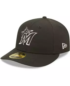 Мужская приталенная шляпа Miami Marlins черно-белая с низким профилем 59FIFTY New Era