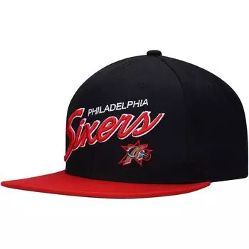 Мужская приталенная шляпа Mitchell & Ness черно-красная Philadelphia 76ers Team Script 2.0