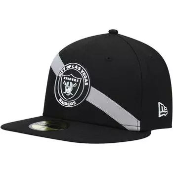 Мужская приталенная шляпа New Era Black Las Vegas Raiders Stripe 59FIFTY