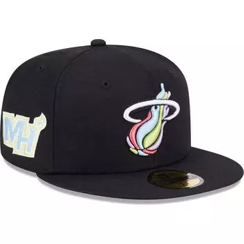 Мужская приталенная шляпа New Era Black Miami Heat Color Pack 59FIFTY