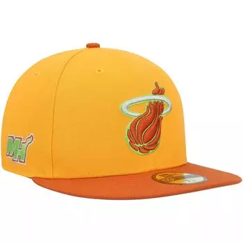 Мужская приталенная шляпа New Era Gold/Rust Miami Heat 59FIFTY