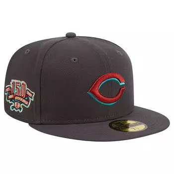 Мужская приталенная шляпа New Era Graphite Cincinnati Reds с принтом 59FIFTY