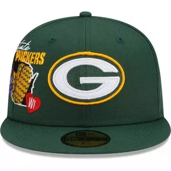 Мужская приталенная шляпа New Era Green Green Bay Packers City Cluster 59FIFTY