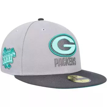 Мужская приталенная шляпа New Era Grey/Graphite Green Bay Packers Aqua Pop 59FIFTY