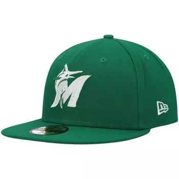 Мужская приталенная шляпа New Era Kelly Green Miami Marlins Logo белая 59FIFTY