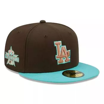 Мужская приталенная шляпа New Era коричнево-мятная Los Angeles Dodgers Walnut Mint 59FIFTY