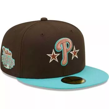 Мужская приталенная шляпа New Era коричнево-мятная Philadelphia Phillies Walnut Mint 59FIFTY
