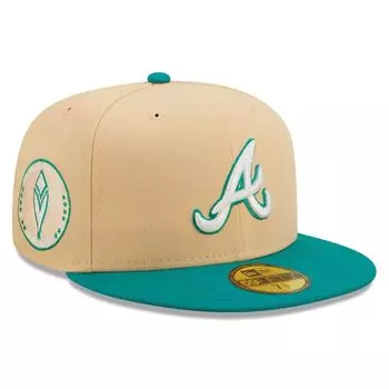Мужская приталенная шляпа New Era Natural/Teal Atlanta Braves Mango Forest 59FIFTY