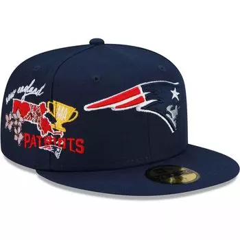 Мужская приталенная шляпа New Era Navy New England Patriots City Cluster 59FIFTY