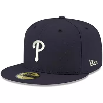 Мужская приталенная шляпа New Era Navy Philadelphia Phillies Logo White 59FIFTY