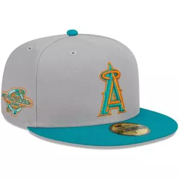 Мужская приталенная шляпа New Era серая/бирюзовая Los Angeles Angels 59FIFTY