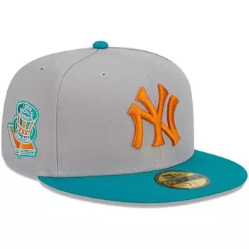 Мужская приталенная шляпа New Era серо-бирюзовая New York Yankees 59FIFTY