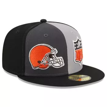 Мужская приталенная шляпа New Era серо-черная Cleveland Browns 2023 Sideline 59FIFTY
