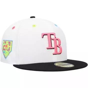Мужская приталенная шляпа New Era White Tampa Bay Rays Neon Eye 59FIFTY