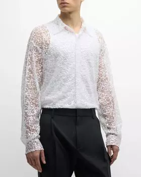 Мужская прозрачная классическая рубашка с пайетками Dsquared2, цвет White