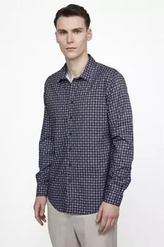 Мужская разноцветная рубашка Tudors Slim Fit с длинным рукавом и лайкрой с принтом TUDORS, черный