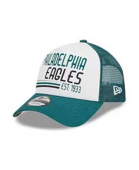 Мужская регулируемая кепка белого, темно-зеленого цвета Philadelphia Eagles Stacked A-Frame Trucker 9FORTY New Era, белый