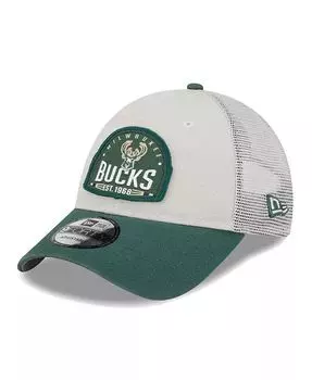 Мужская регулируемая кепка цвета хаки/охотничьего зеленого цвета Milwaukee Bucks Throwback Patch Trucker 9Forty New Era, коричневый