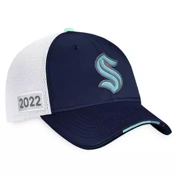 Мужская регулируемая кепка Fanatics темно-синего/белого цвета с логотипом Seattle Kraken 2022 NHL Draft Authentic Pro On Stage Trucker