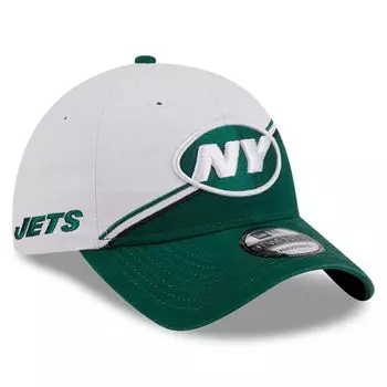 Мужская регулируемая кепка New Era бело-зеленая New York Jets 2023 Sideline 9TWENTY