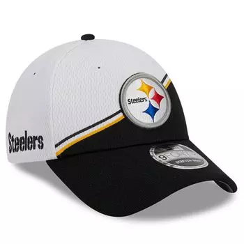 Мужская регулируемая кепка New Era белого/черного цвета Pittsburgh Steelers 2023 Sideline 9FORTY