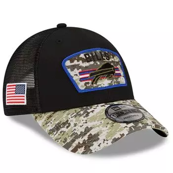 Мужская регулируемая кепка New Era Black/Camo Buffalo Bills 2021 Salute To Service Trucker 9FORTY Snapback