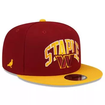 Мужская регулируемая кепка New Era бордового/золотого цвета Washington Commanders NFL x Staple Collection 9FIFTY Snapback