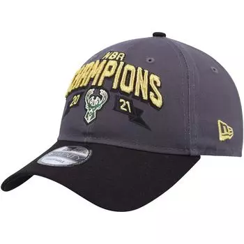 Мужская регулируемая кепка New Era серого/черного цвета Milwaukee Bucks Champs Replica 9TWENTY