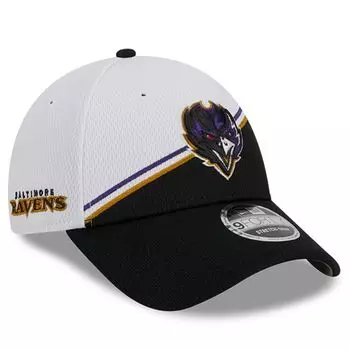 Мужская регулируемая кепка New Era White/Black Baltimore Ravens 2023 Sideline 9FORTY