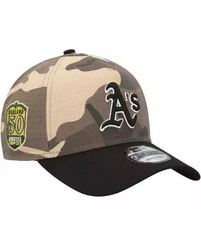 Мужская регулируемая кепка Oakland Athletics Camo Crown A-Frame 9FORTY New Era, зеленый
