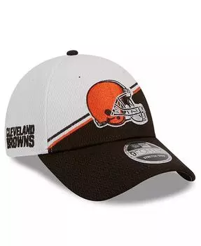 Мужская регулируемая шапка белого, коричневого цвета Cleveland Browns 2023 Sideline 9FORTY New Era, белый