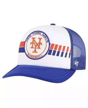 Мужская регулируемая шляпа белого/королевского цвета New York Mets Cooperstown Collection Express Trucker '47 Brand, синий