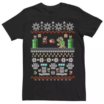 Мужская рождественская футболка Nintendo Super Mario And Bowser 8-Bit Ugly Licensed Character