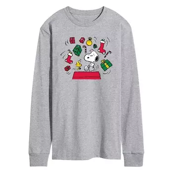 Мужская рождественская футболка с длинными рукавами и рисунком Peanuts Snoopy & Woodstock Licensed Character, цвет Heather Gray