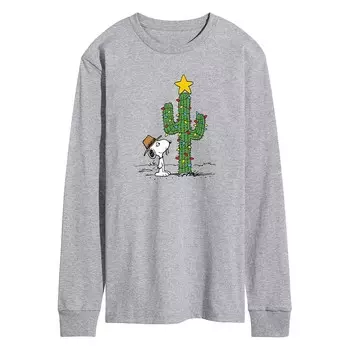Мужская рождественская футболка с длинными рукавами и рисунком Peanuts Spike Joe Cactus Licensed Character, цвет Heather Gray