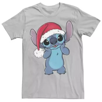 Мужская рождественская футболка с портретом Lilo & Stitch и шляпой Санты Disney
